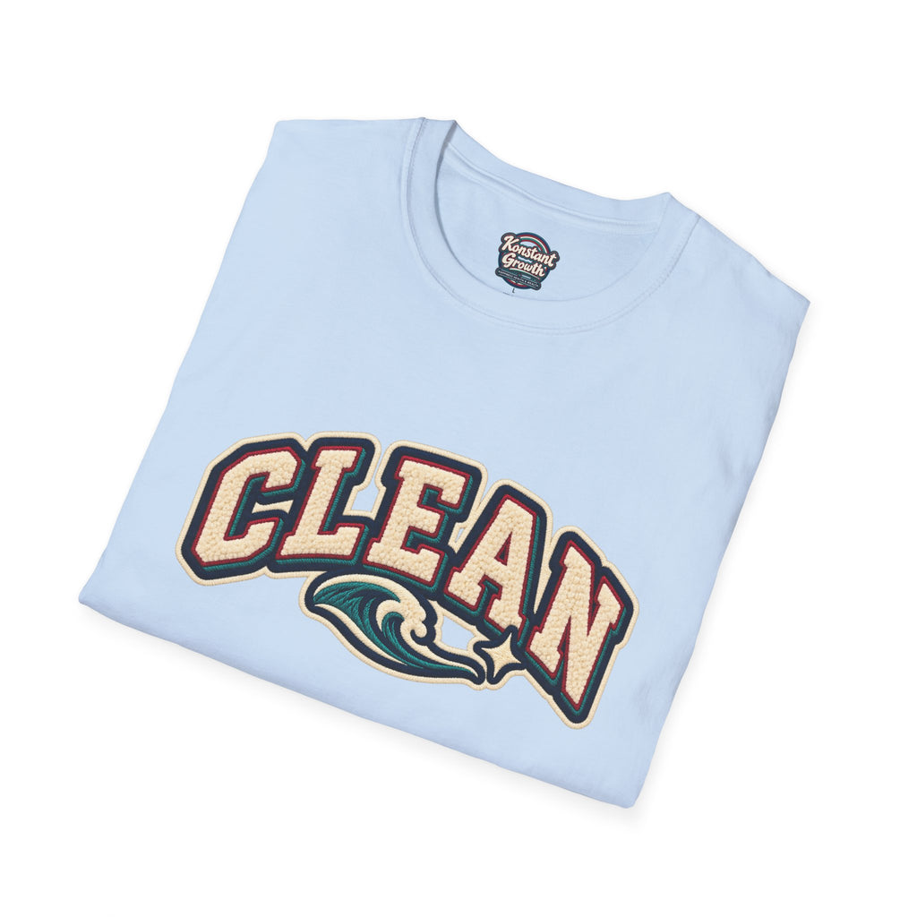 Clean Wave T-Shirt — Vintage Surf Logo Tee (beach palms, "CLEAN")