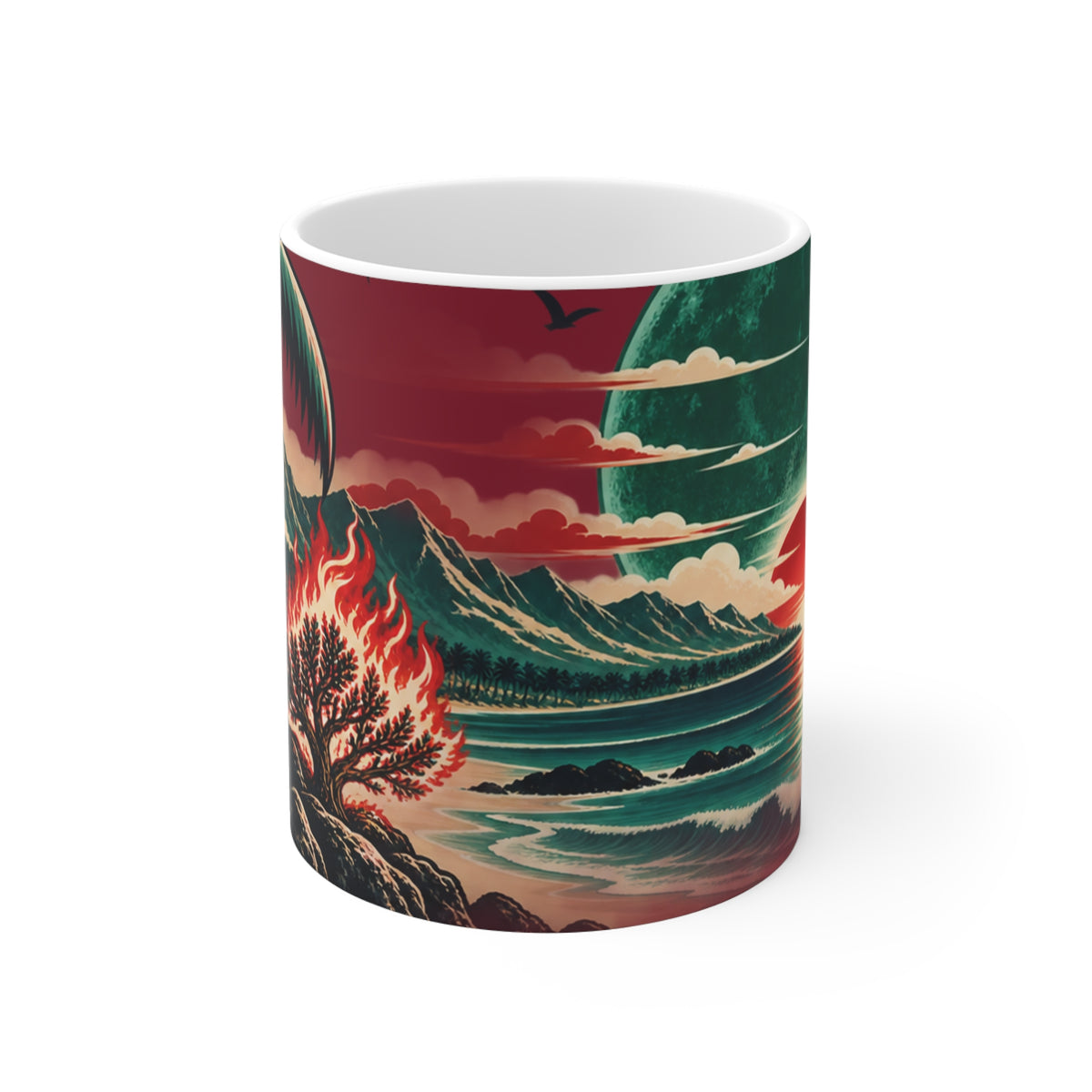 Scenic Tropical Sunset Mug — Flaming Palm Beach Landscape 11oz