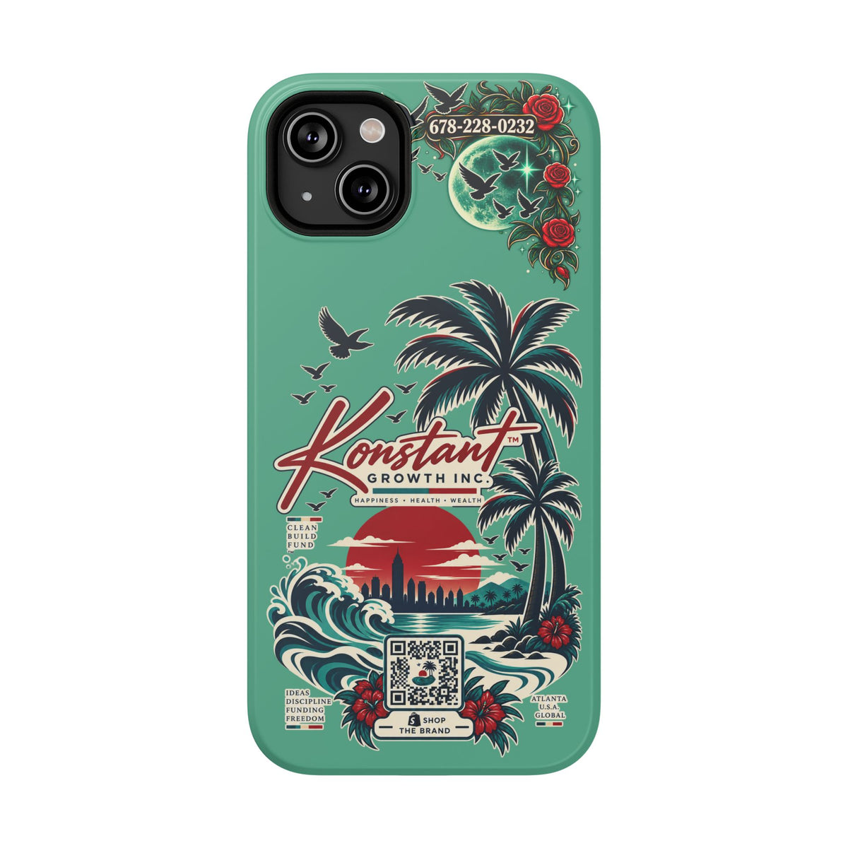 Tropical Palm Impact Phone Case — "Konstant Growth Inc." Retro Sunset Floral Design Printify