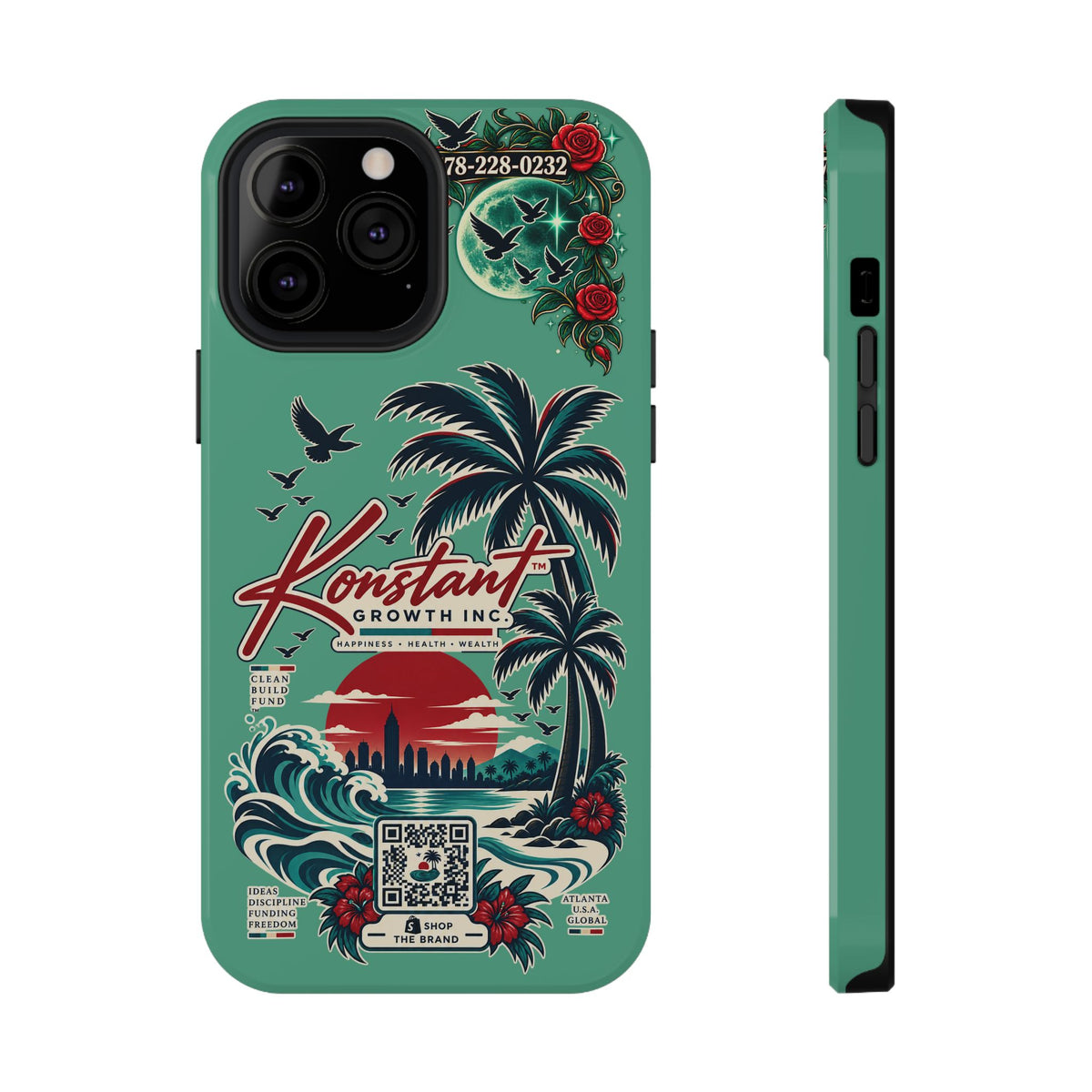 Tropical Palm Impact Phone Case — "Konstant Growth Inc." Retro Sunset Floral Design Printify