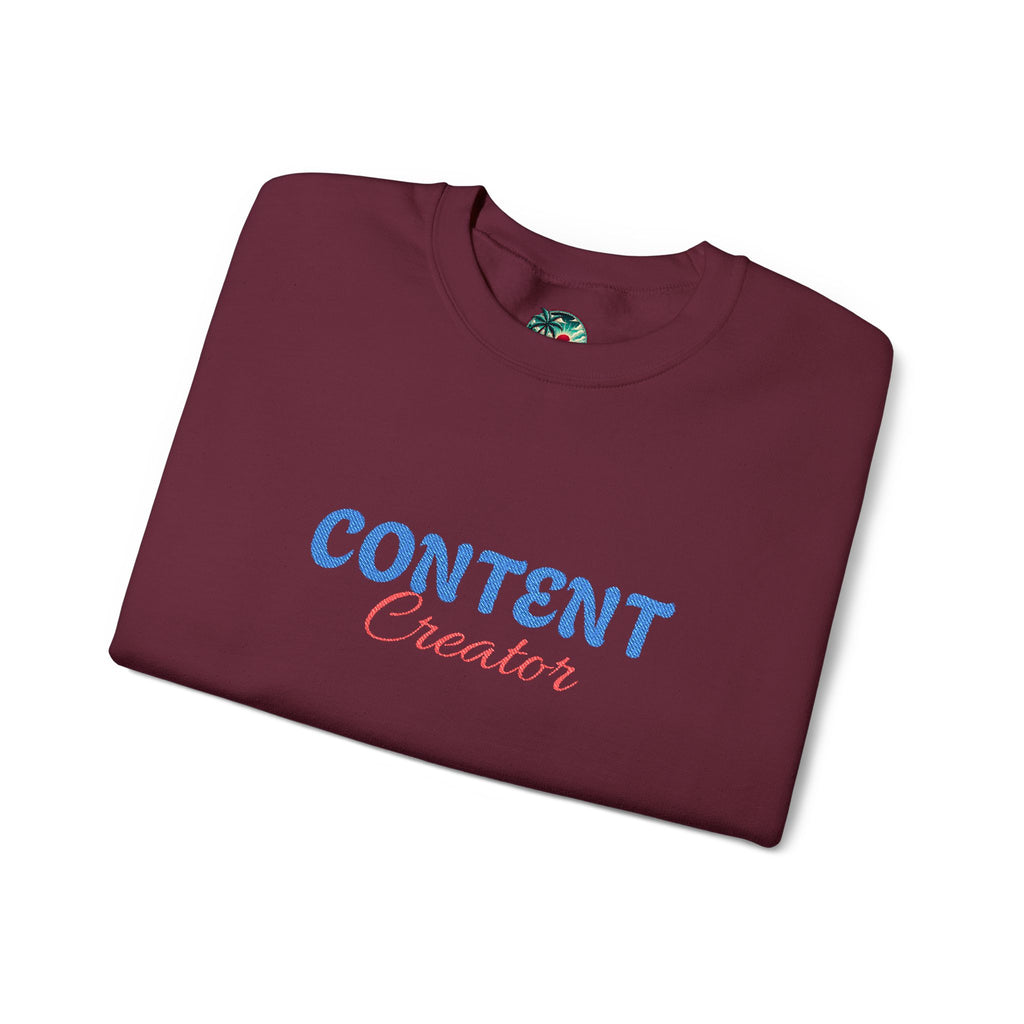Content Creator Sweatshirt | Embroidered Script Logo, White Crewneck