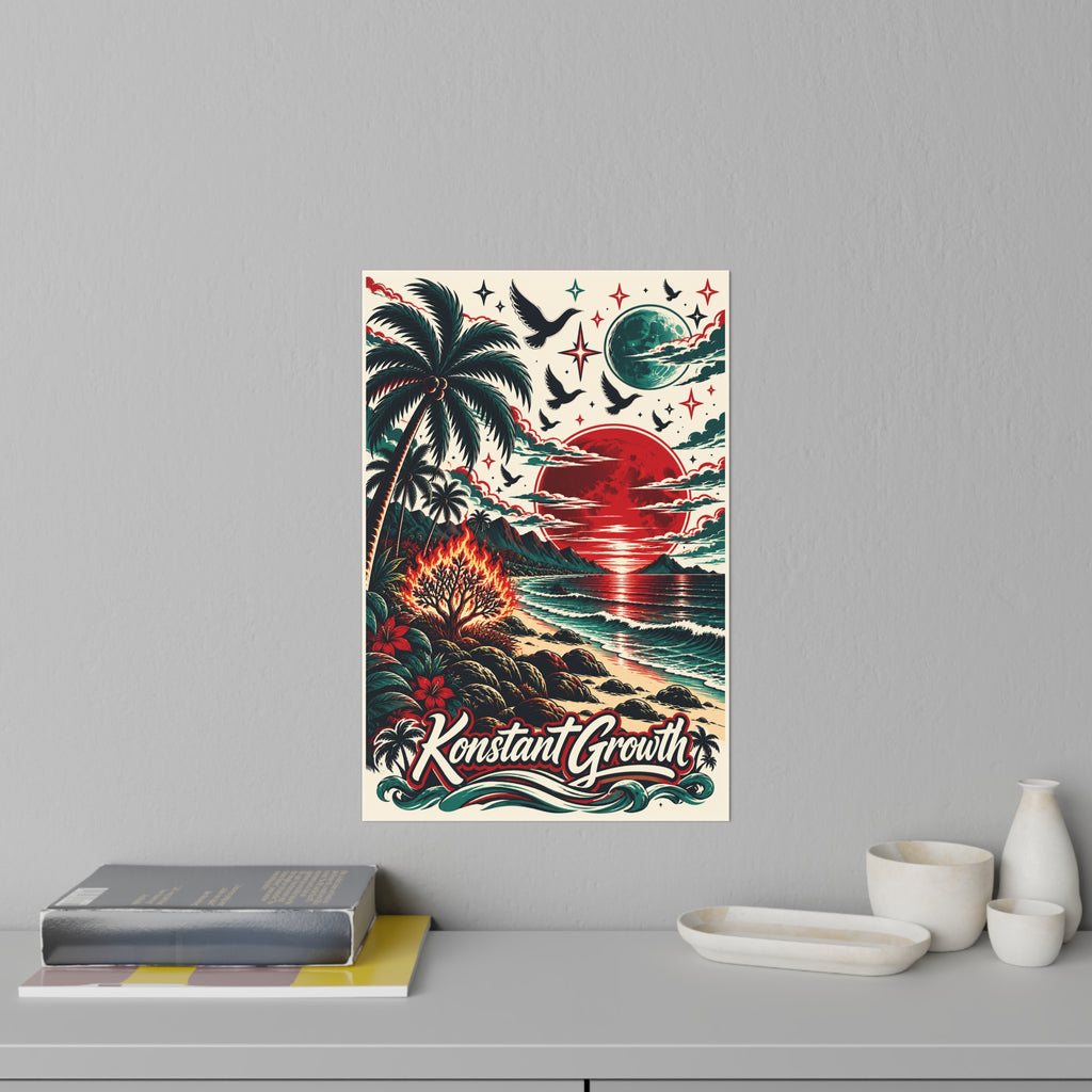 Tropical Sunset Wall Decal — 'Konstant Growth' Beach Poster Sticker