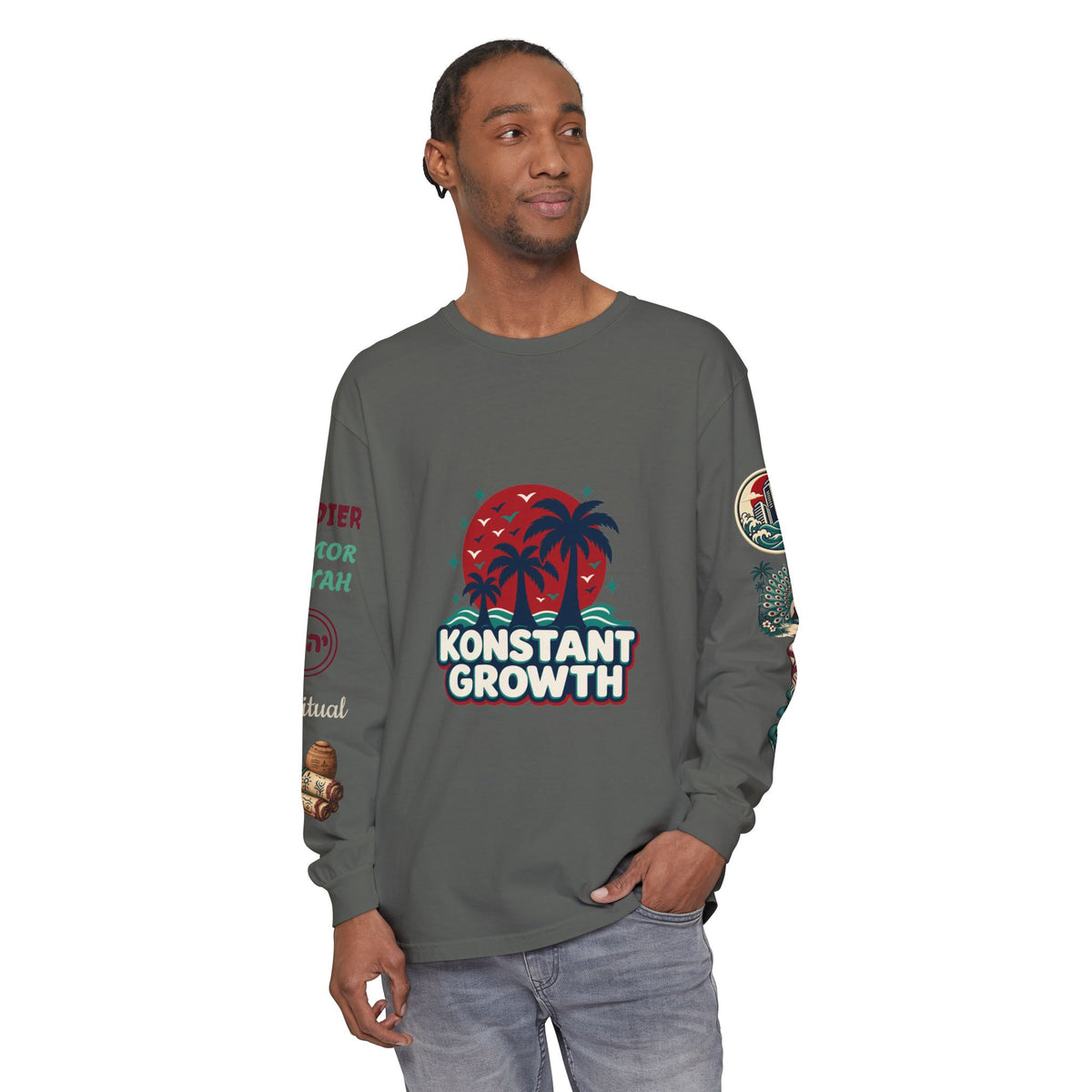 Long Sleeve Tee — "Konstant Growth" Spiritual Palm & Burning Bush Graphic