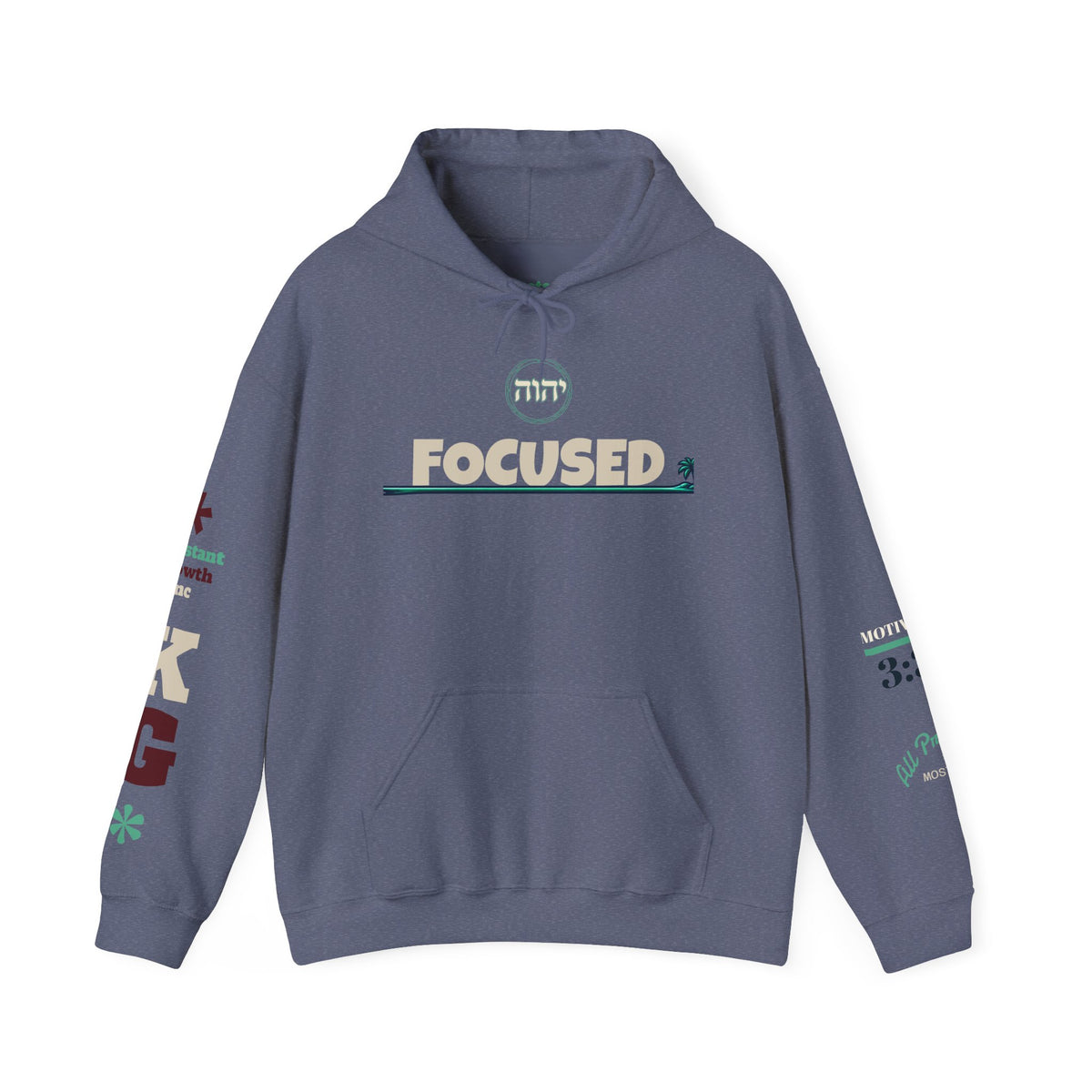 Focused Hoodie — Retro Sunset Palm Beach Graphic Hooded Sweatshirt Printify