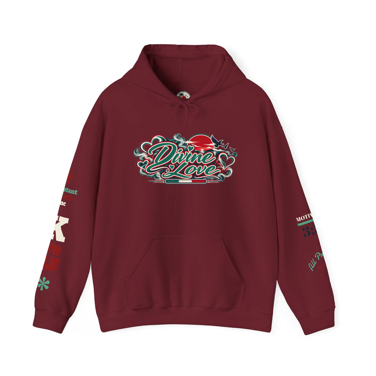 Divine Love Graphic Hoodie — Vintage Bird & Floral Artwork Printify