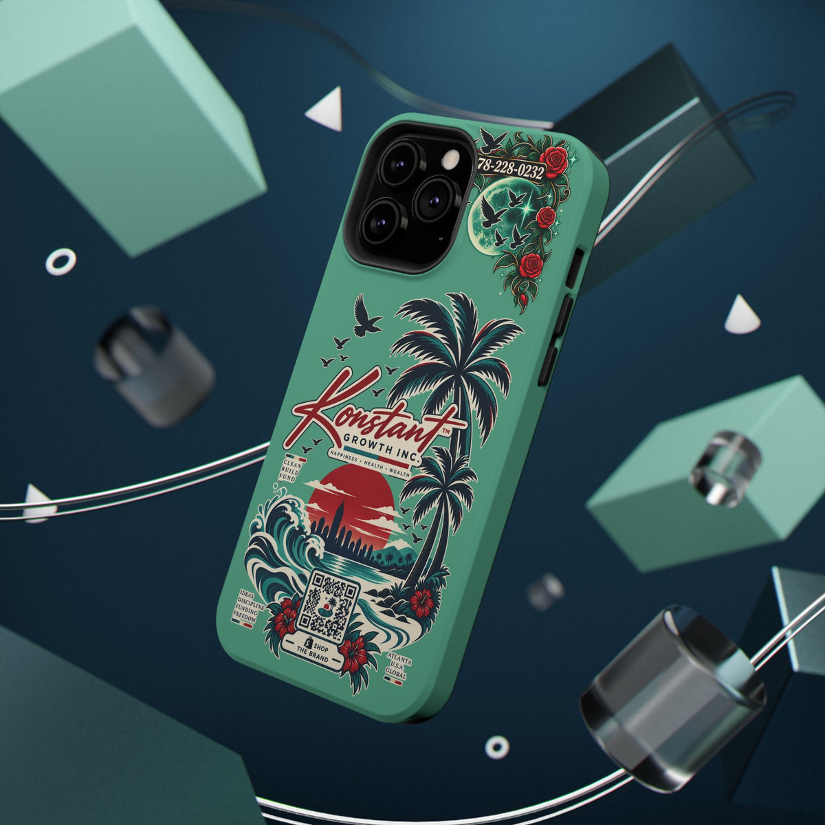 Tropical Palm Impact Phone Case — "Konstant Growth Inc." Retro Sunset Floral Design