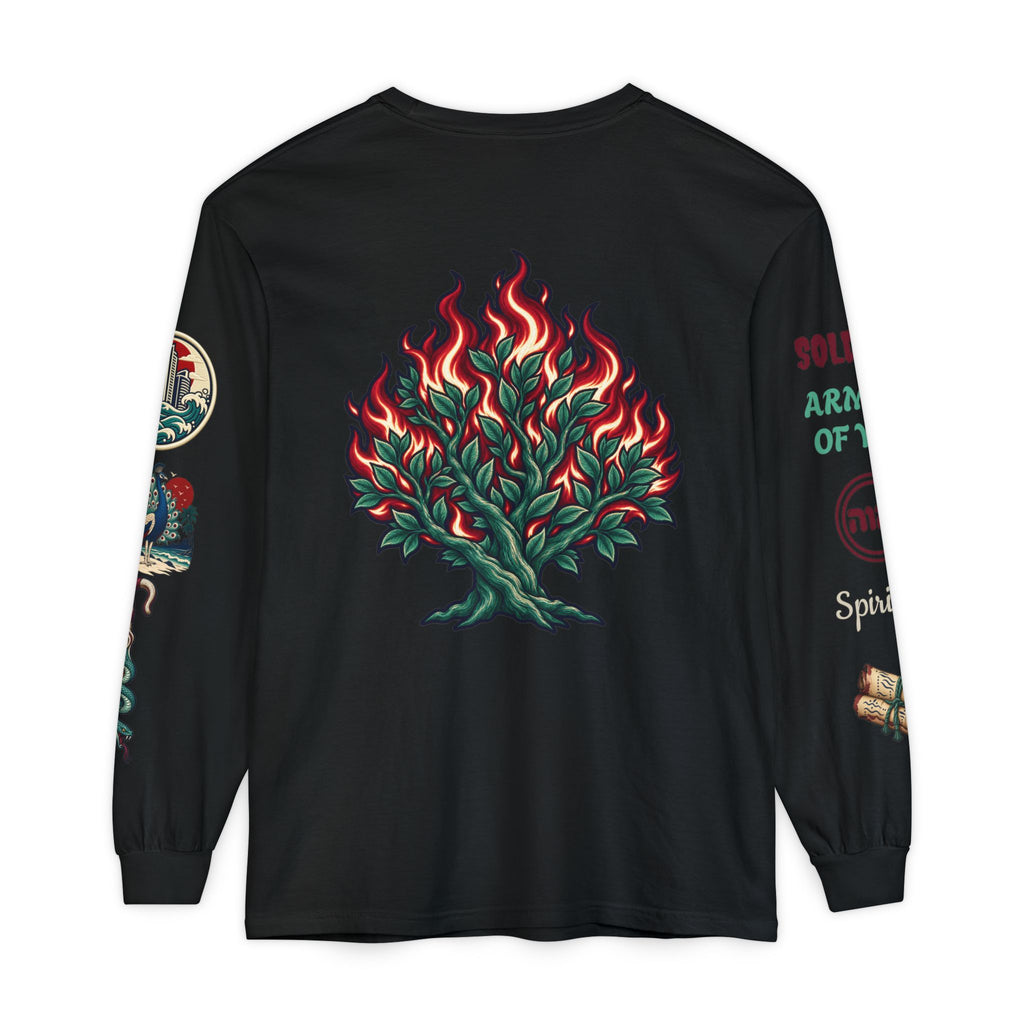 Long Sleeve Tee — "Konstant Growth" Spiritual Palm & Burning Bush Graphic