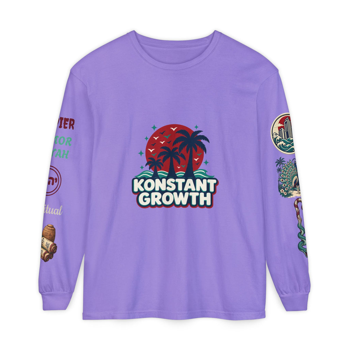 Long Sleeve Tee — "Konstant Growth" Spiritual Palm & Burning Bush Graphic