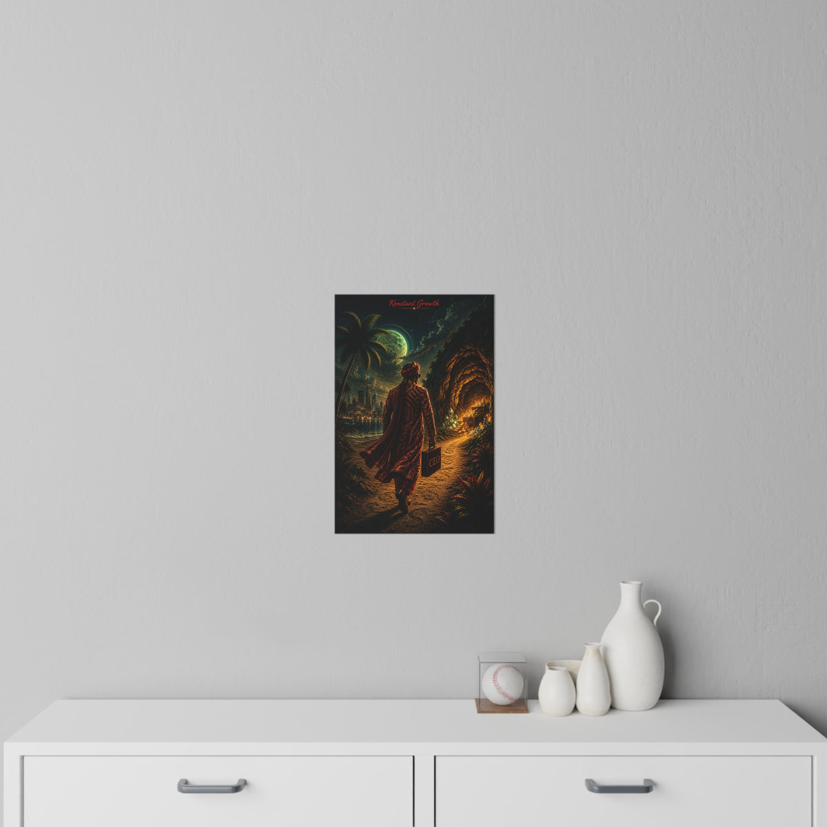 Mystic Hebrew Israelite Traveler poster wall decal | retro city, moonlit beach, cave pathway
