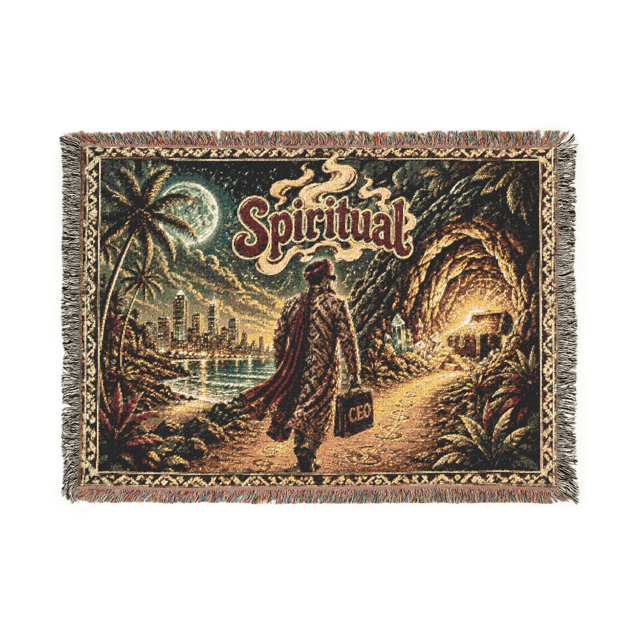 Mysterious Traveler Woven Blanket | Moonlit Cityscape CEO Lifestyle Home Decor Gift