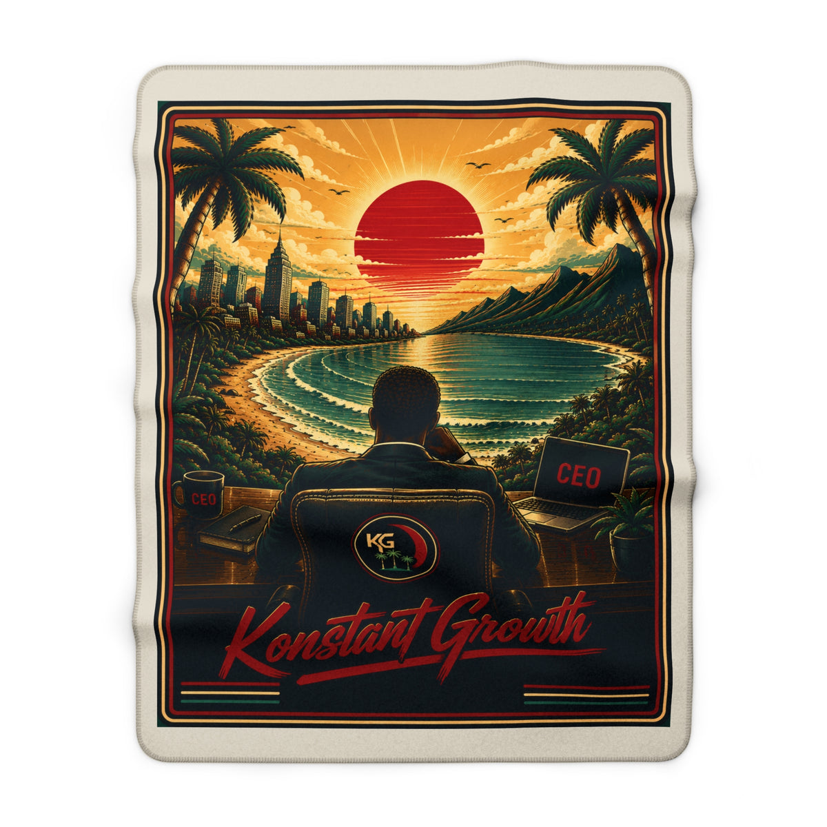 CEO of Konstant Growth Sherpa Blanket | Personalized Executive Gift, Retro Coastal Business Art