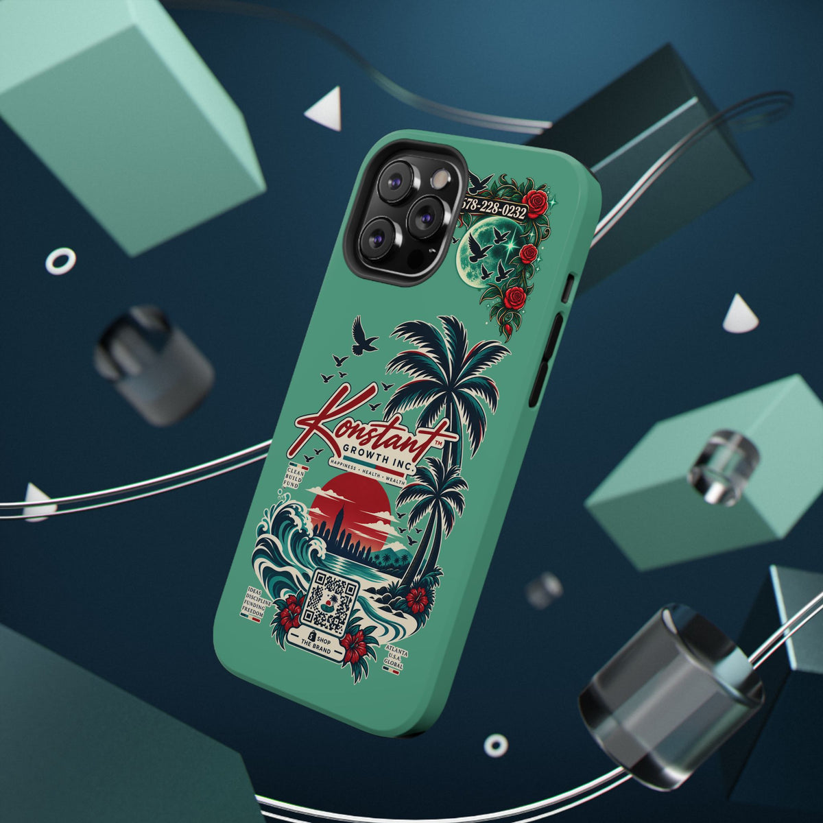 Tropical Palm Impact Phone Case — "Konstant Growth Inc." Retro Sunset Floral Design