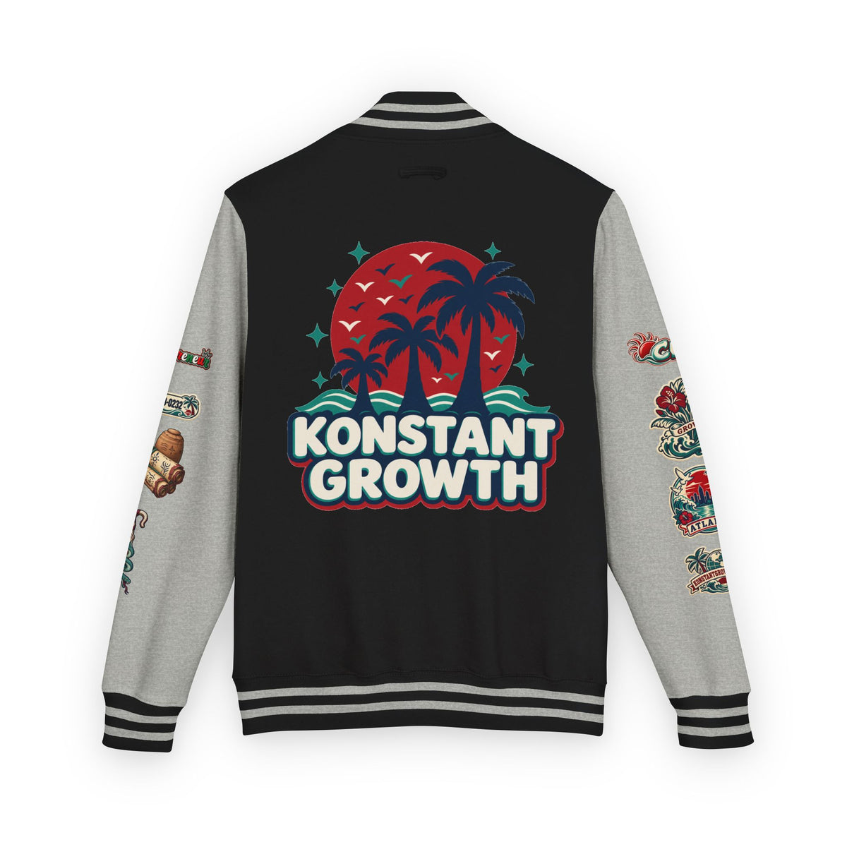 Letterman Jacket — "Konstant Growth" Palm Graphic with "Happiness Health Wealth" Chest Patch