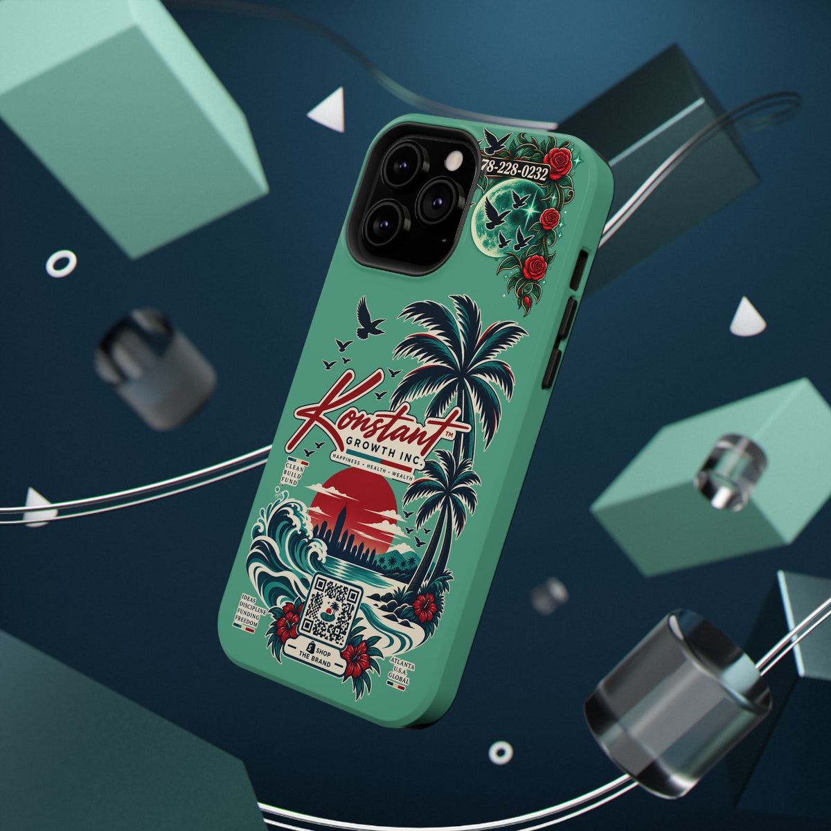 Tropical Palm Impact Phone Case — "Konstant Growth Inc." Retro Sunset Floral Design