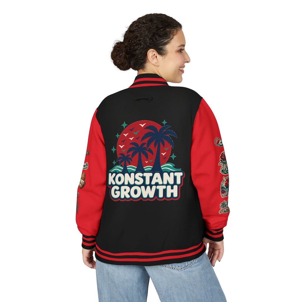 Letterman Jacket — "Konstant Growth" Palm Graphic with "Happiness Health Wealth" Chest Patch