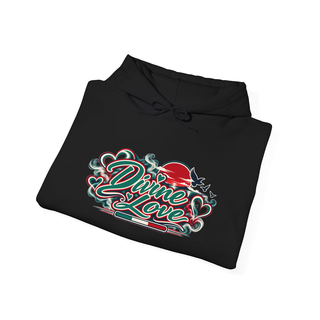 Hoodie - 'Divine Love' Graphic Hoodie with Vintage Bird & Floral Back Artwork
