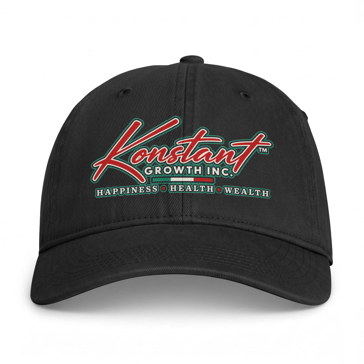 Konstant Growth Inc. Embroidered Baseball Cap — "Happiness • Health • Wealth" Printify