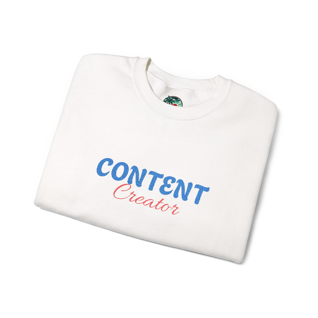 Content Creator Sweatshirt | Embroidered Script Logo, White Crewneck