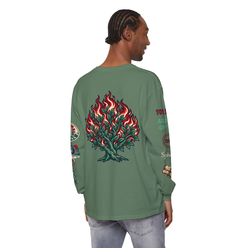 Long Sleeve Tee — "Konstant Growth" Spiritual Palm & Burning Bush Graphic