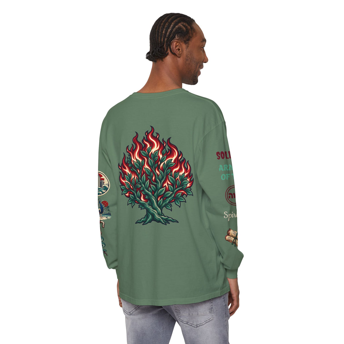 Long Sleeve Tee — "Konstant Growth" Spiritual Palm & Burning Bush Graphic