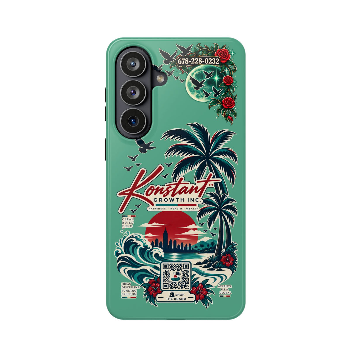 Tropical Palm Impact Phone Case — "Konstant Growth Inc." Retro Sunset Floral Design Printify