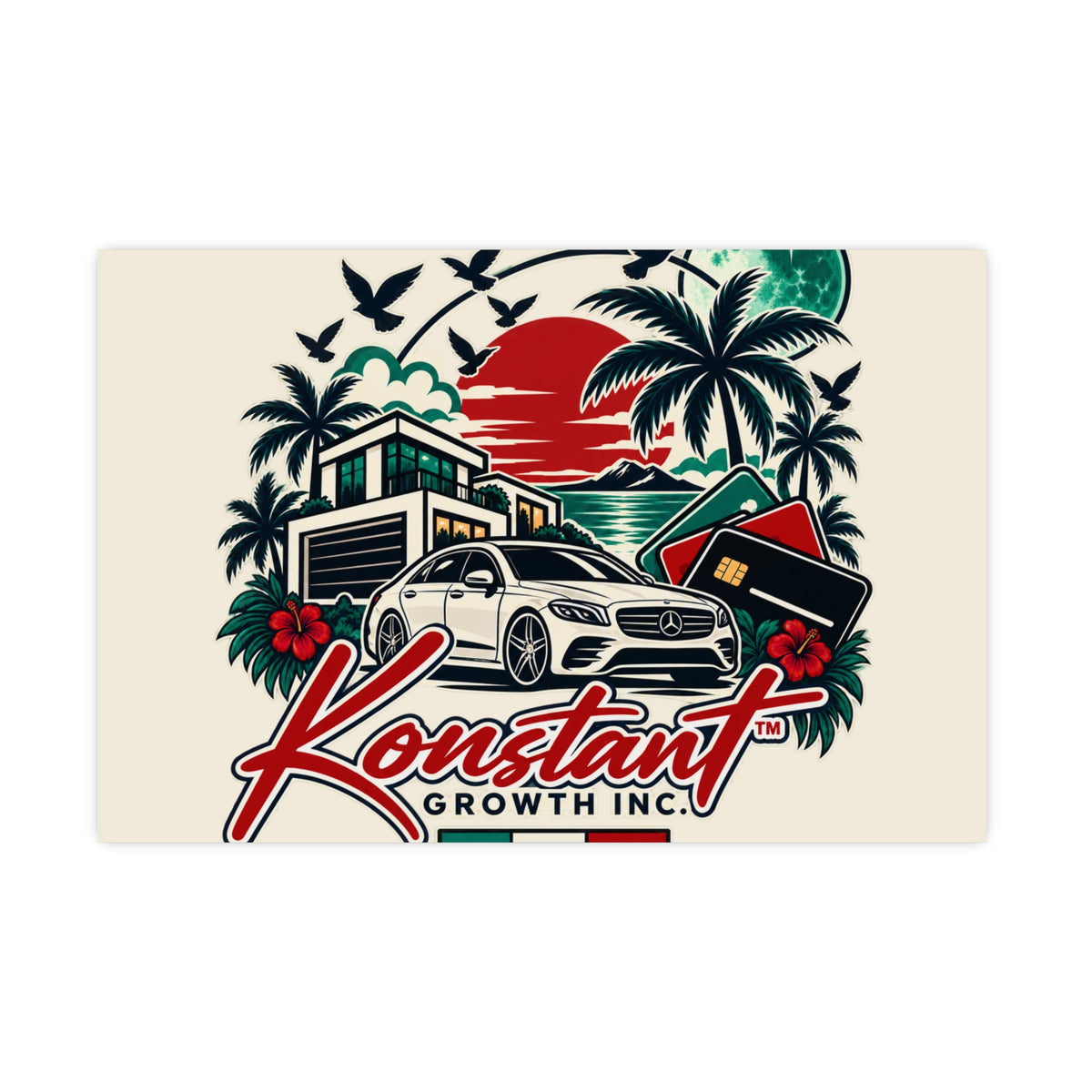 Konstant Growth Vintage Car & Palm Poster — Matte Wall Art (Happiness • Health • Wealth) Printify
