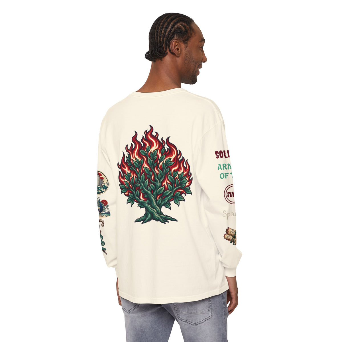 Long Sleeve Tee — "Konstant Growth" Spiritual Palm & Burning Bush Graphic