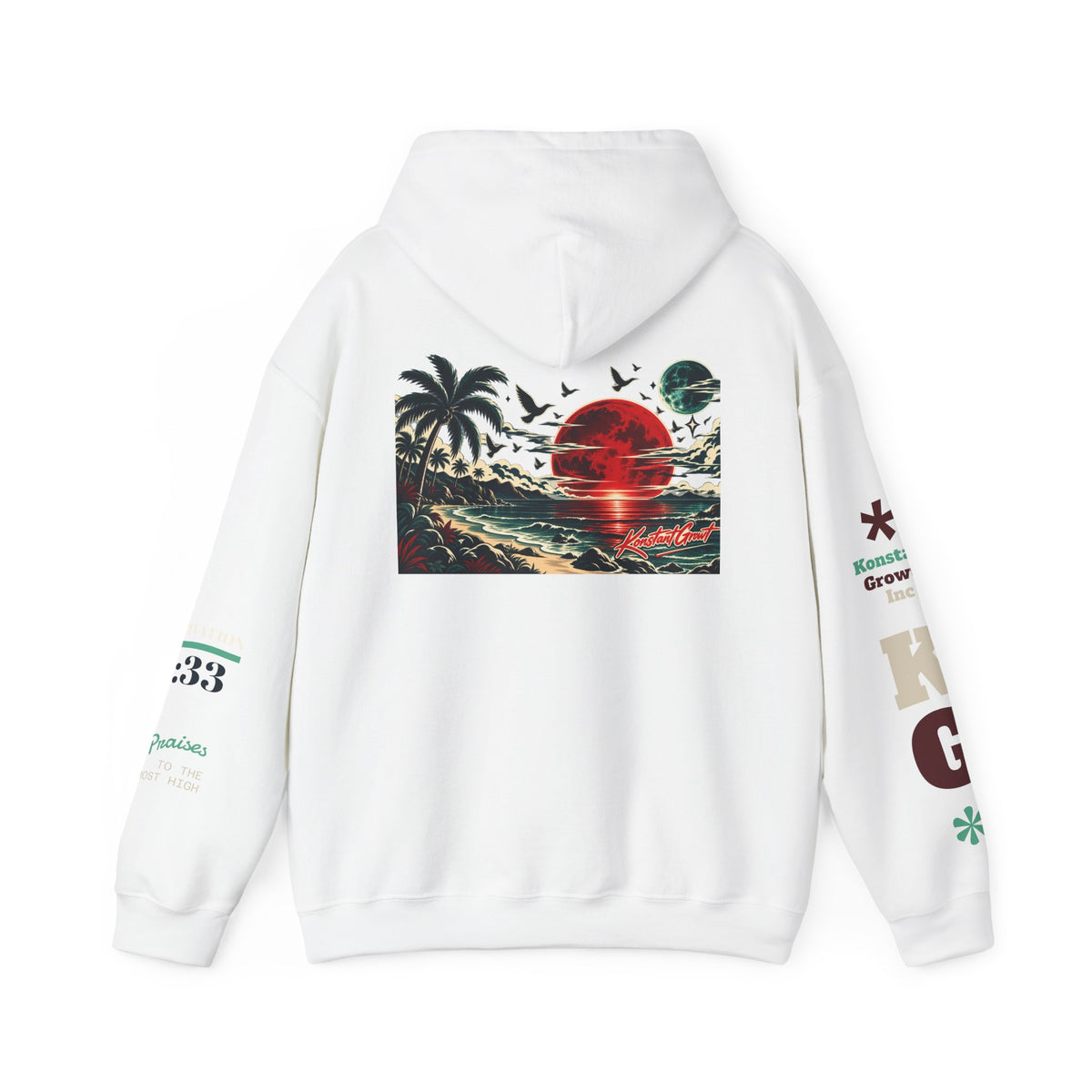 Focused Hoodie — Retro Sunset Palm Beach Graphic Hooded Sweatshirt
