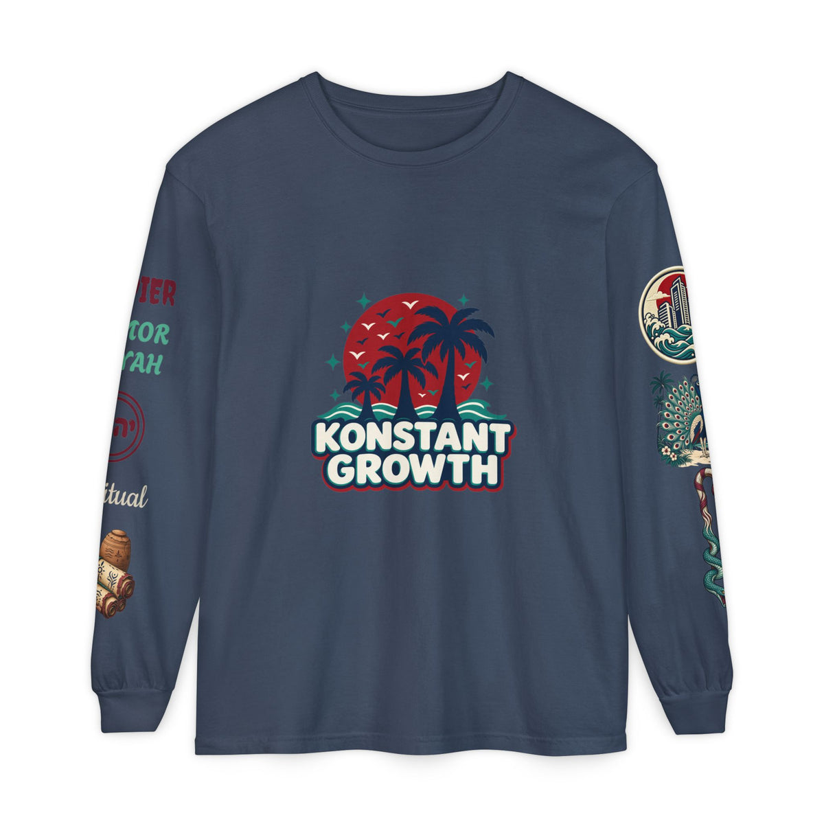 Long Sleeve Tee — "Konstant Growth" Spiritual Palm & Burning Bush Graphic