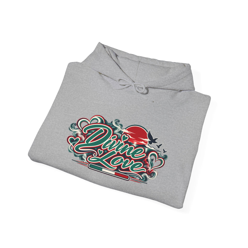 Hoodie - 'Divine Love' Graphic Hoodie with Vintage Bird & Floral Back Artwork