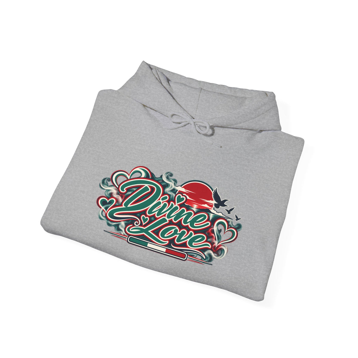 Hoodie - 'Divine Love' Graphic Hoodie with Vintage Bird & Floral Back Artwork