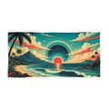 Retro Tropical Sunset Beach Towel | Palm Trees, Ocean Waves
