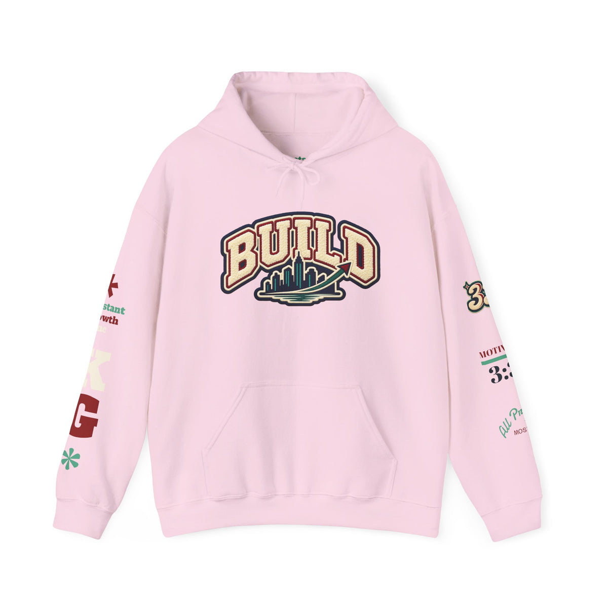 Build Cityscape Hoodie — Vintage Surf-Inspired 'BUILD' Graphic Pullover Printify