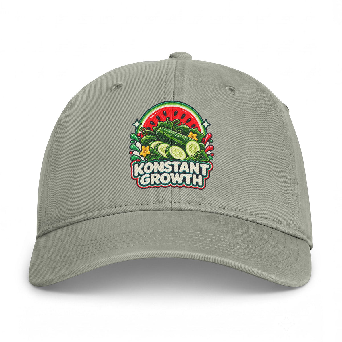 Embroidered 'Konstant Growth' Fruit Patch Cap — Washed Coastal Dad Hat Printify