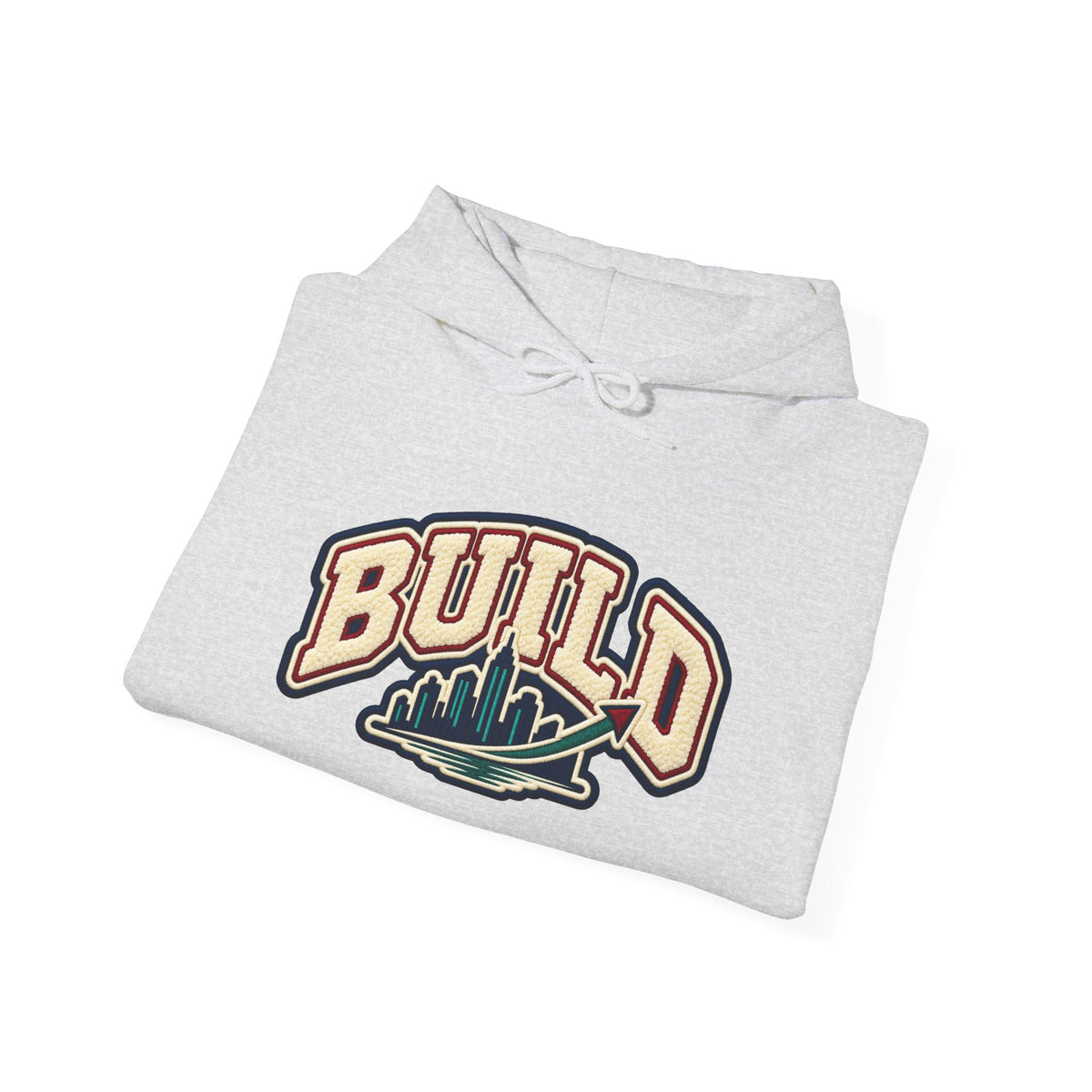 Build Cityscape Hoodie — Vintage Surf-Inspired 'BUILD' Graphic Pullover