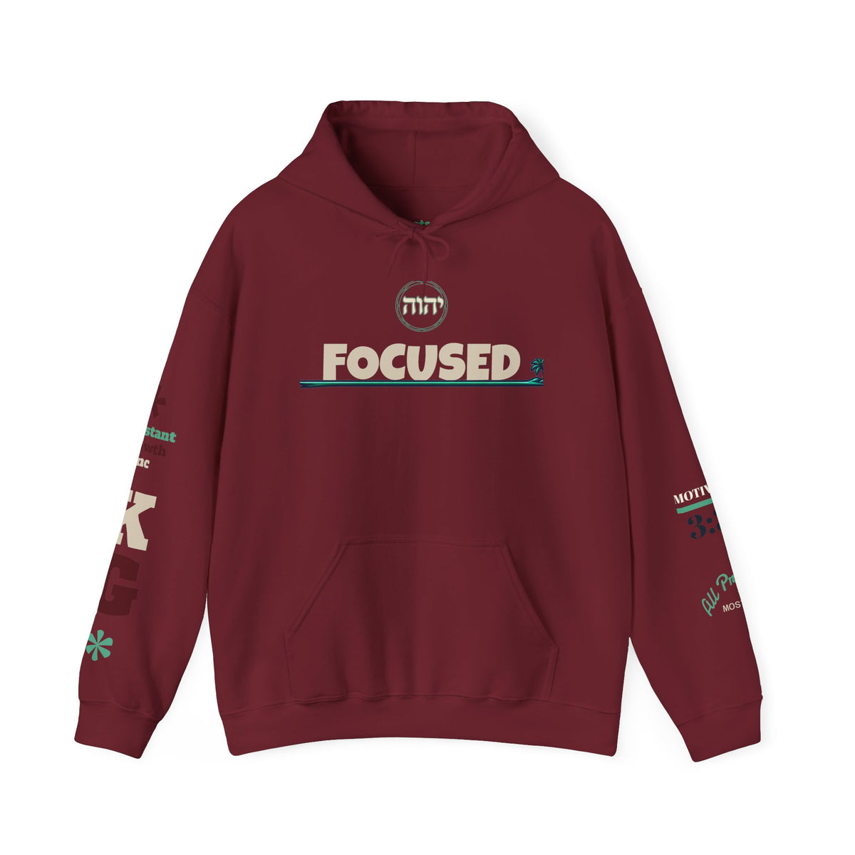 Focused Hoodie — Retro Sunset Palm Beach Graphic Hooded Sweatshirt Printify