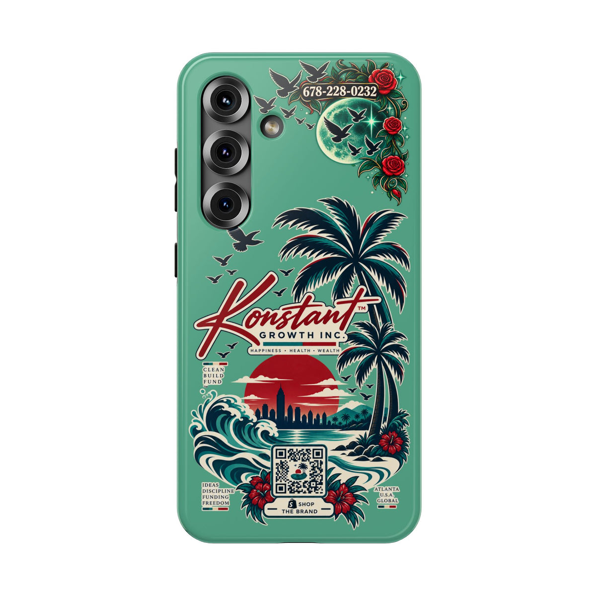 Tropical Palm Impact Phone Case — "Konstant Growth Inc." Retro Sunset Floral Design Printify