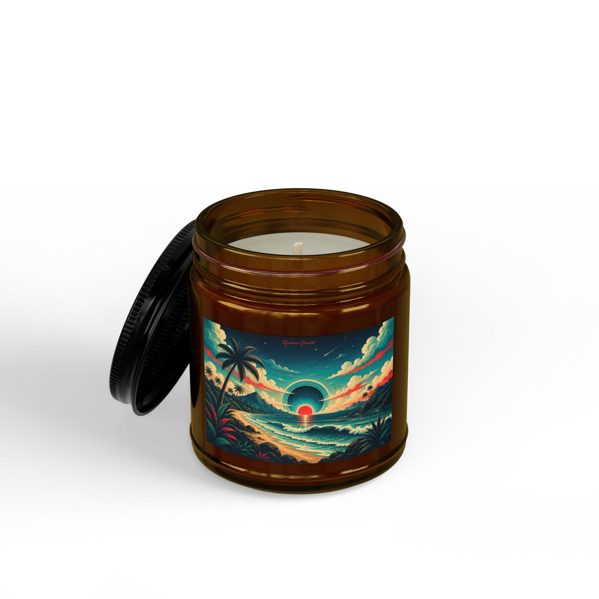 Tropical Sunset Beach Candle | Soy Jar Candle with Black Lid