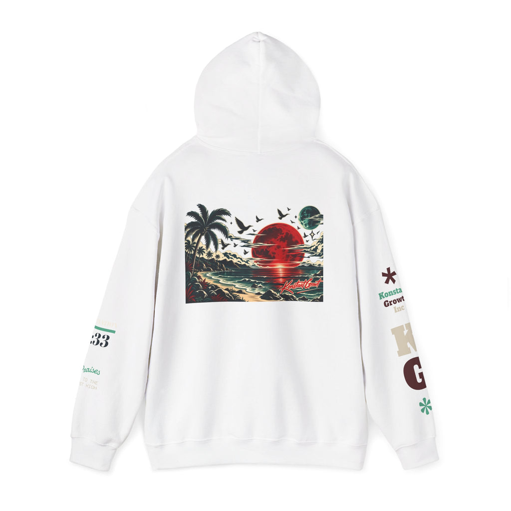Focused Hoodie — Retro Sunset Palm Beach Graphic Hooded Sweatshirt