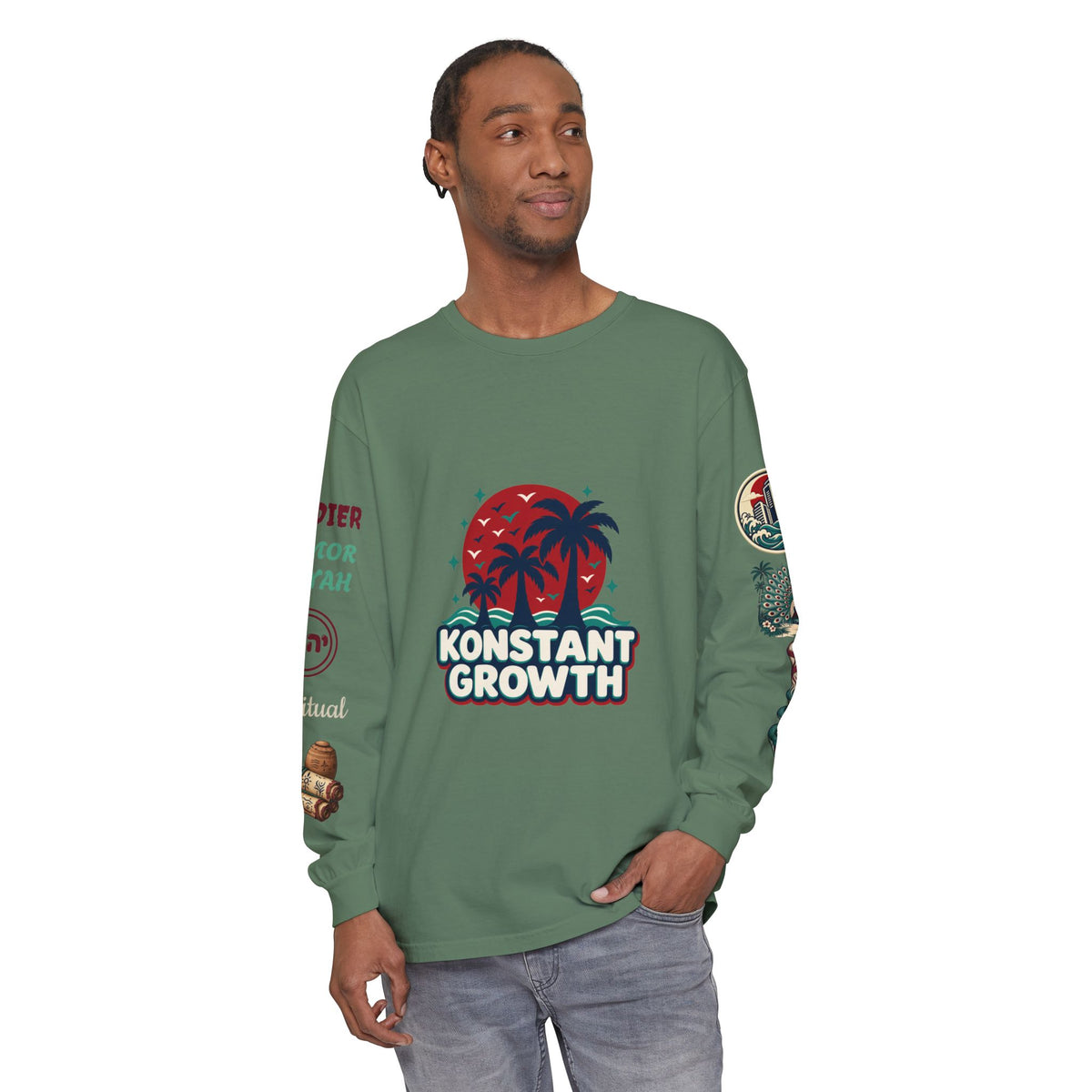 Long Sleeve Tee — "Konstant Growth" Spiritual Palm & Burning Bush Graphic
