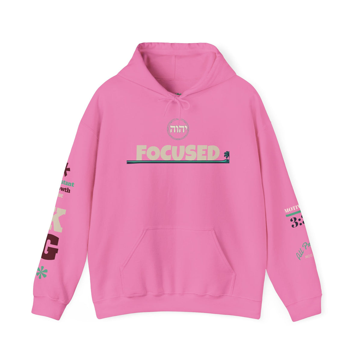 Focused Hoodie — Retro Sunset Palm Beach Graphic Hooded Sweatshirt Printify