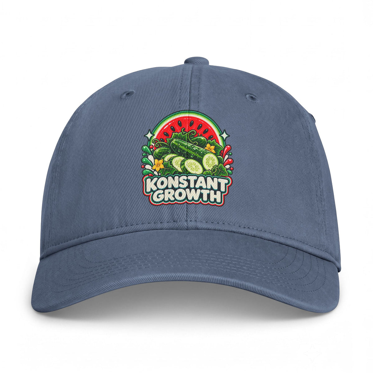 Embroidered 'Konstant Growth' Fruit Patch Cap — Washed Coastal Dad Hat Printify