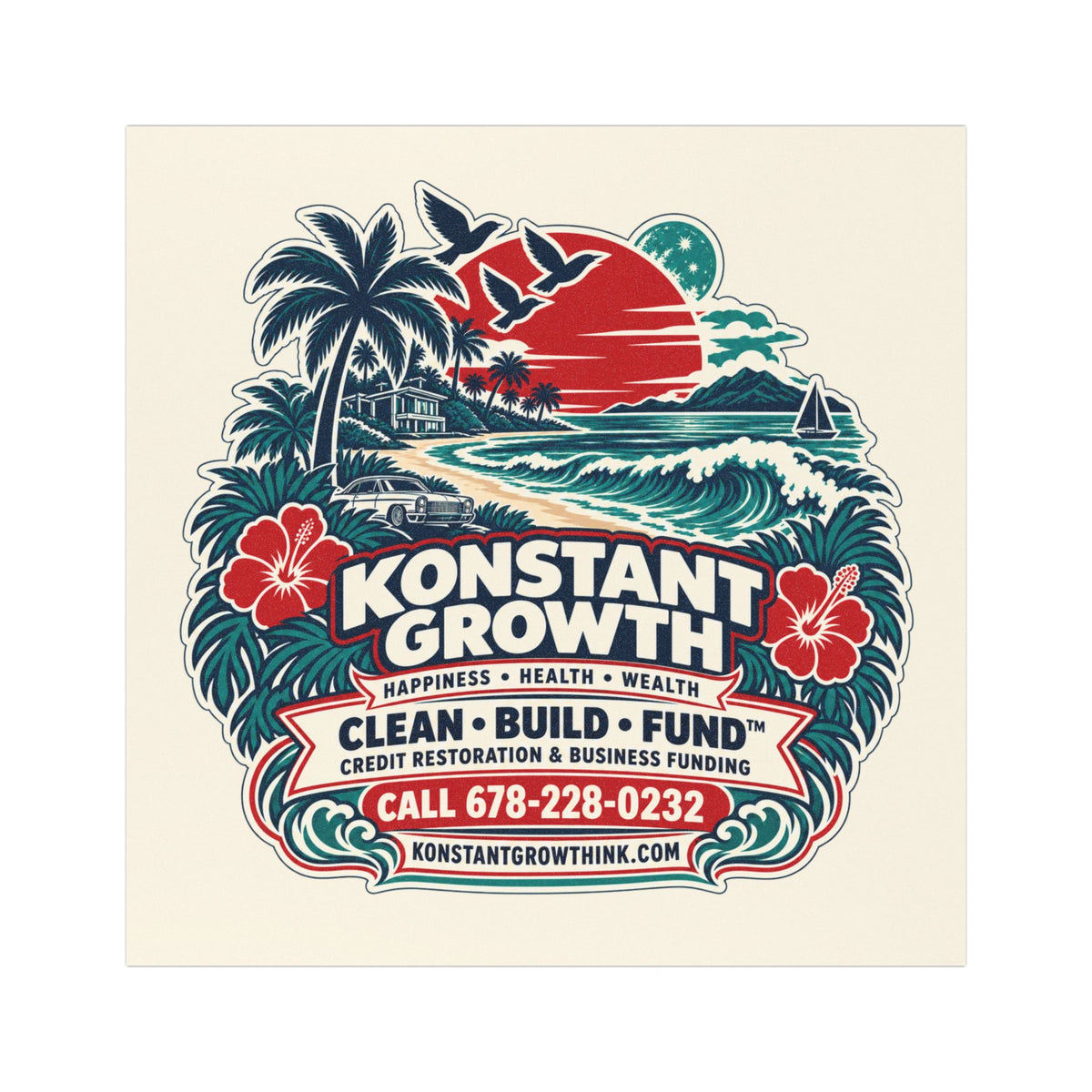 Car Magnet — "Konstant Growth Inc." Tropical Luxury Design (Happiness • Health • Wealth)