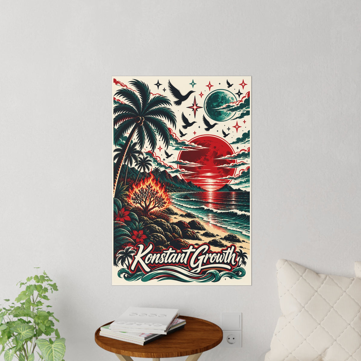 Tropical Sunset Wall Decal — 'Konstant Growth' Beach Poster Sticker