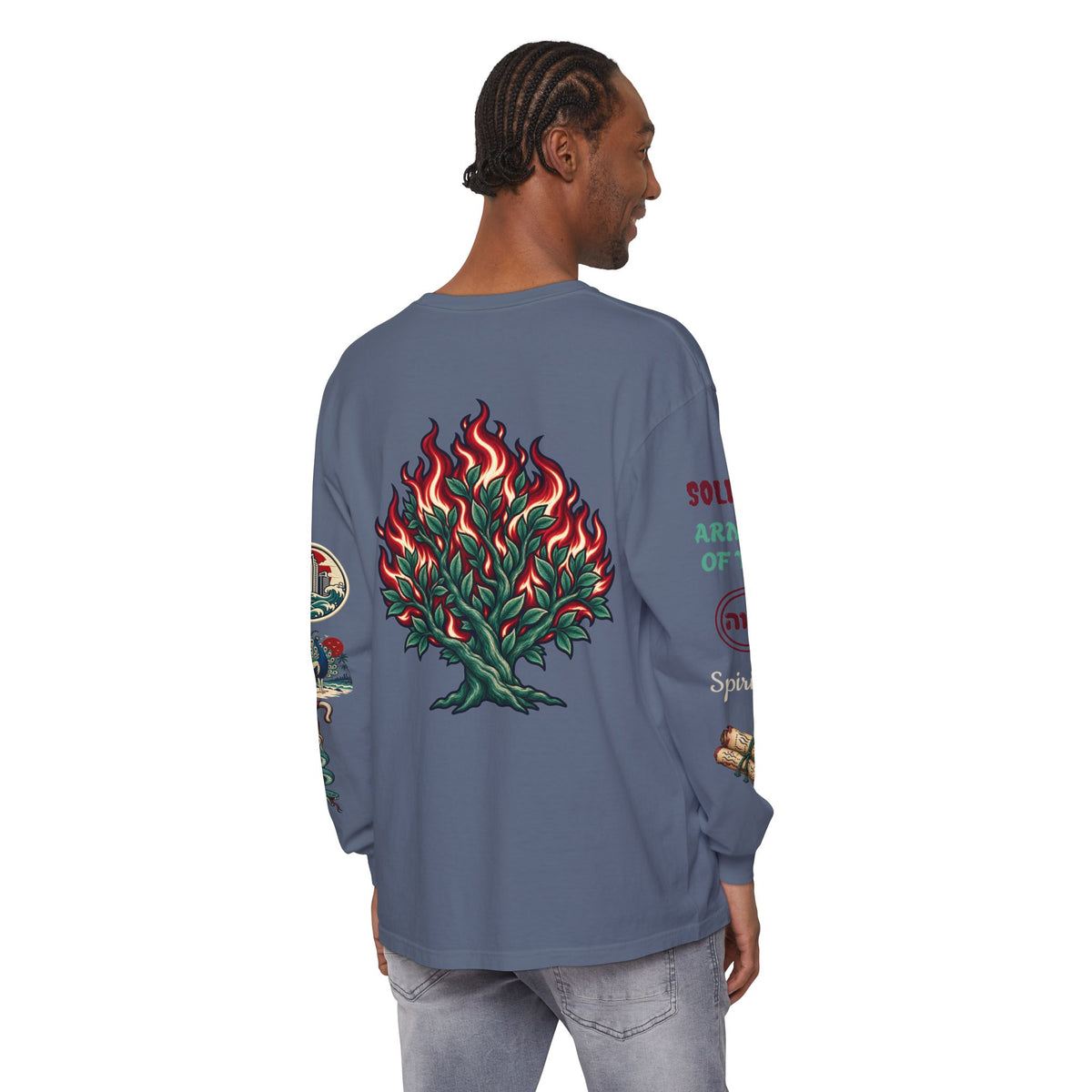 Long Sleeve Tee — "Konstant Growth" Spiritual Palm & Burning Bush Graphic