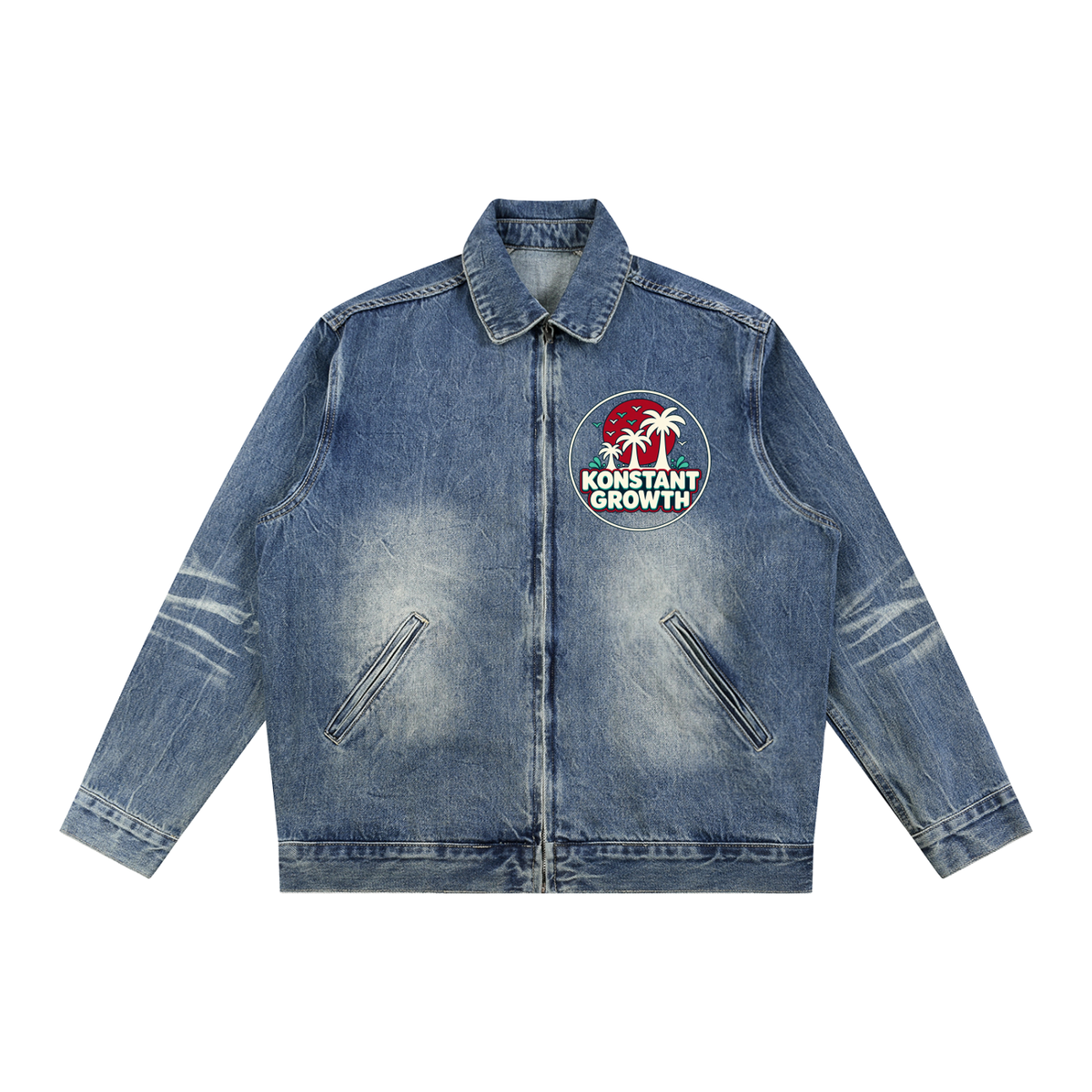 Vintage Wash Zip Up Denim Jacket ODMPOD