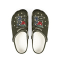 Tropical Sunset Clogs — Olive EVA Foam Garden Shoes with 'Konstant Growth' Design