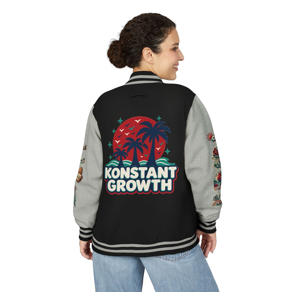 Letterman Jacket — "Konstant Growth" Palm Graphic with "Happiness Health Wealth" Chest Patch