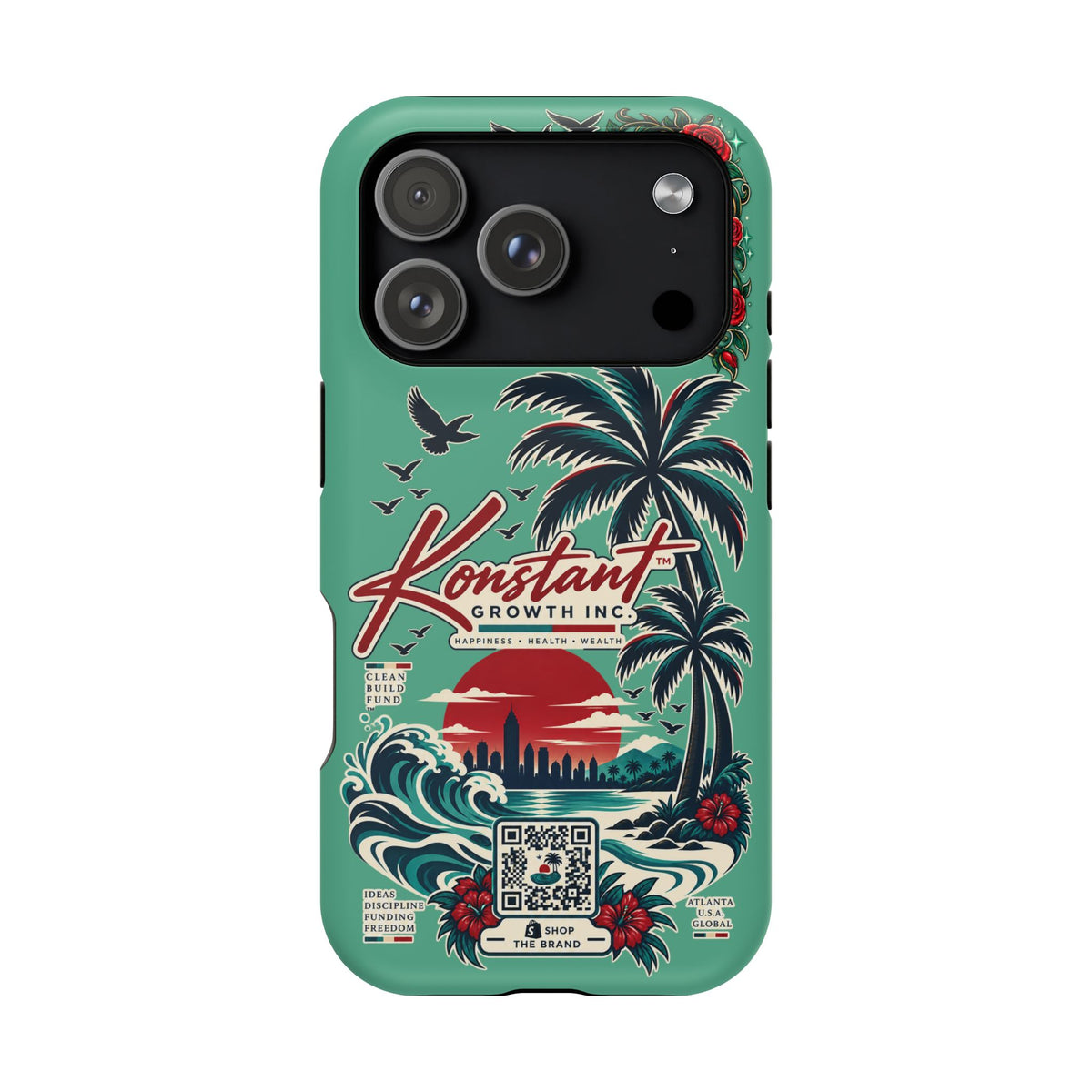 Tropical Palm Impact Phone Case — "Konstant Growth Inc." Retro Sunset Floral Design Printify