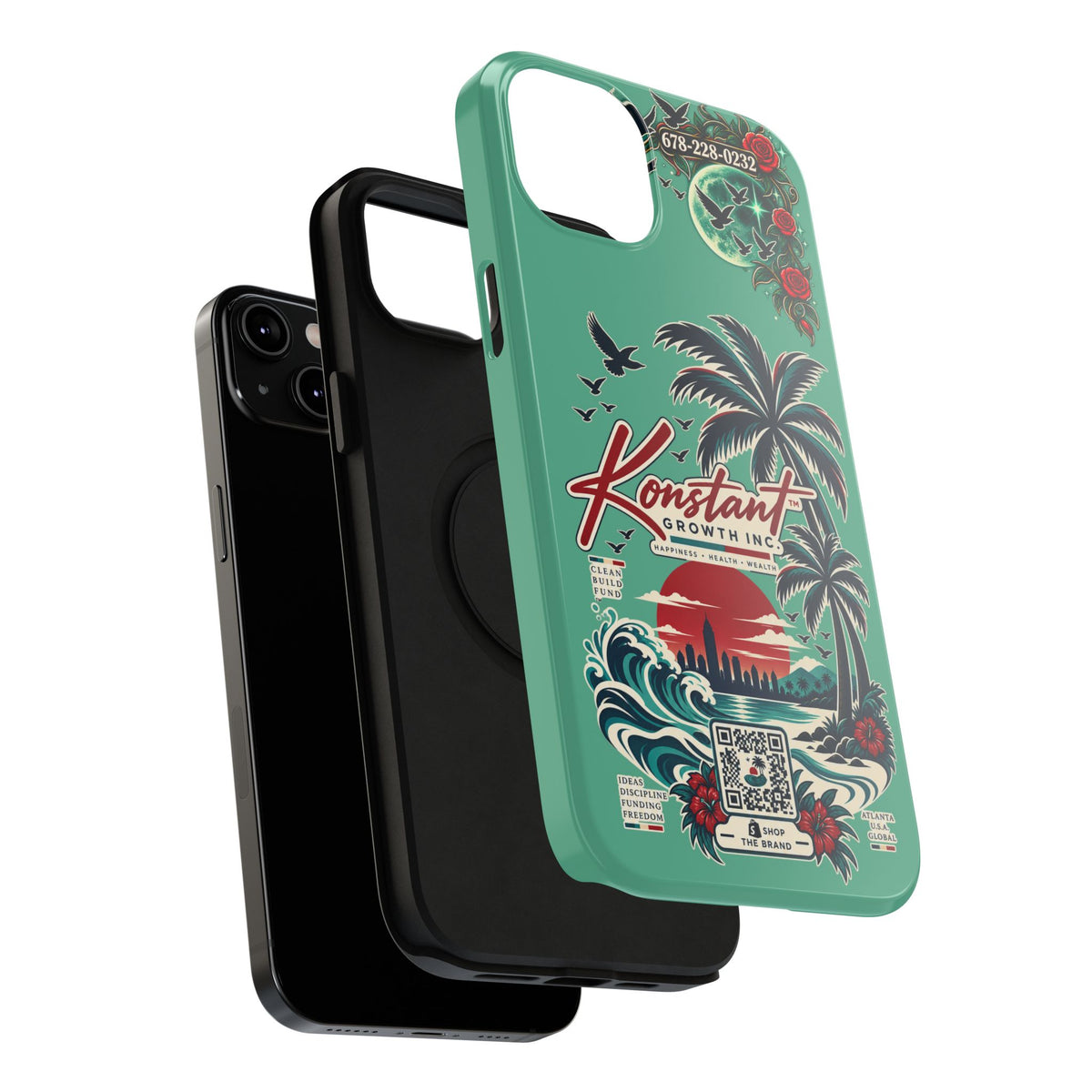 Tropical Palm Impact Phone Case — "Konstant Growth Inc." Retro Sunset Floral Design